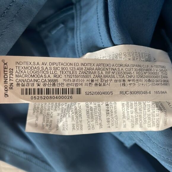 Zara blue 100% cotton denim button down mini twill long sleeve shirt dress S - Picture 10 of 11